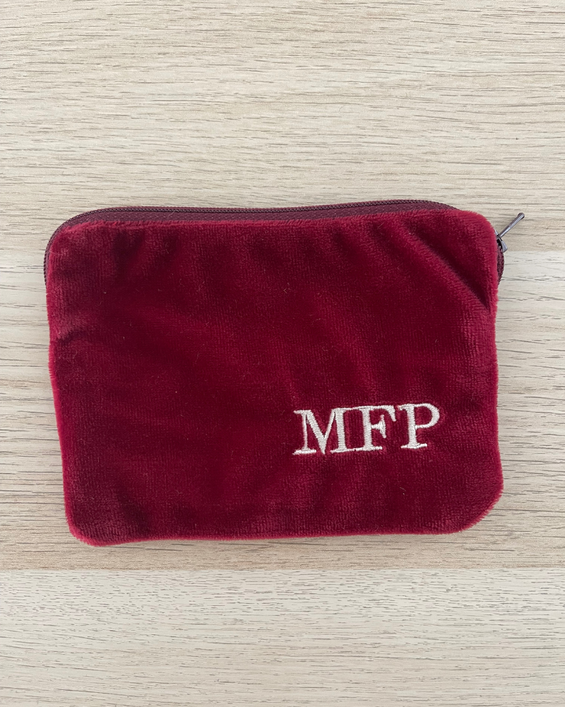 Maroon Velvet Case Bag Bag personalized with MFP Initials