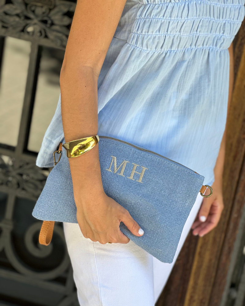 Baby blue clutch bag on sale