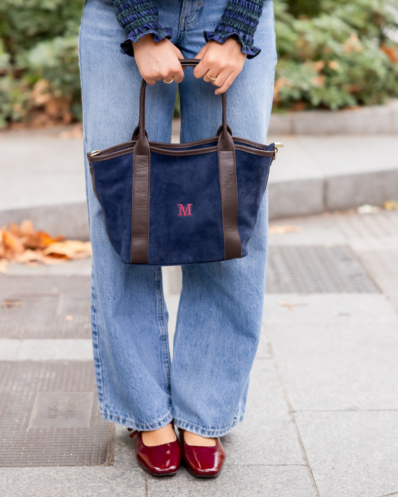 Mini Gisella Navy Suede Bag