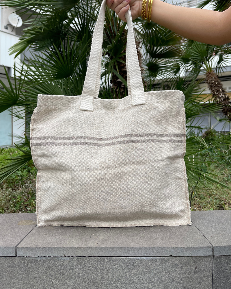 Bolso Shopping Bag Beige Dos Rayas