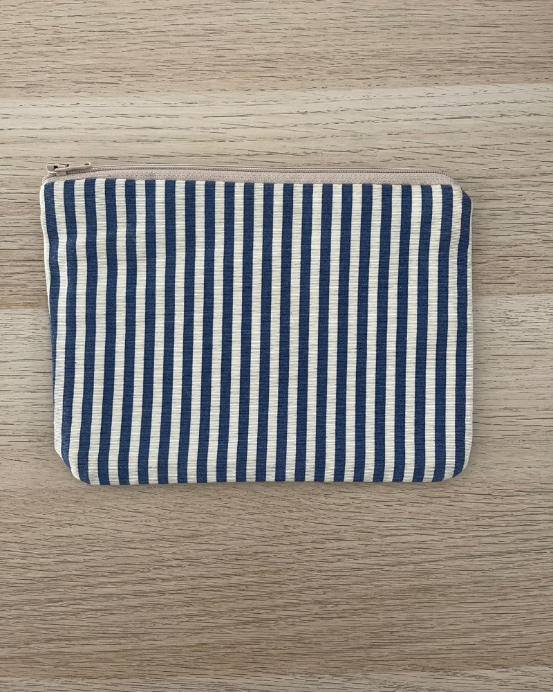 Navy Blue Striped Toiletry Bag/Clutch