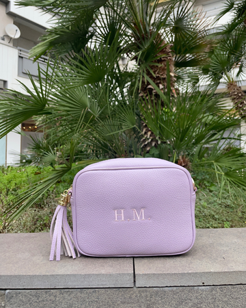 Personalized Lilac Enriqueta Bag with embroidered initials H.M.