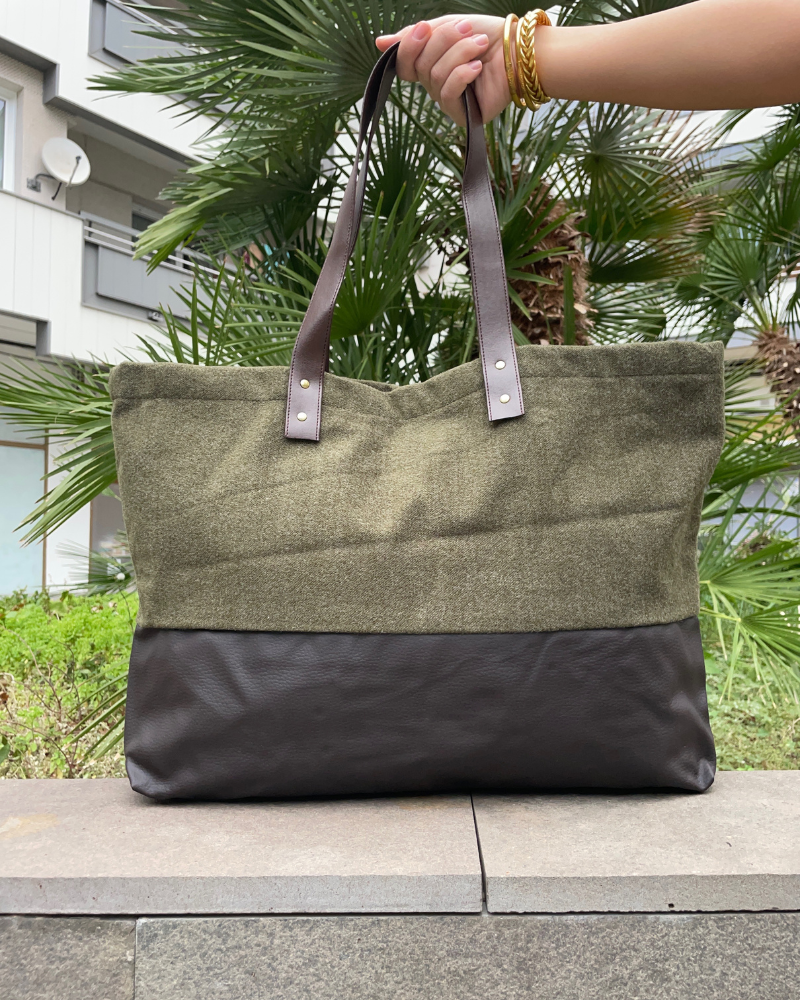 Khaki Wool Shopping Bag