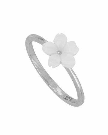 White Flower Ring Silver