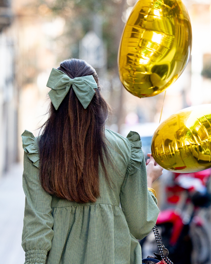 Olive gingham hair bow