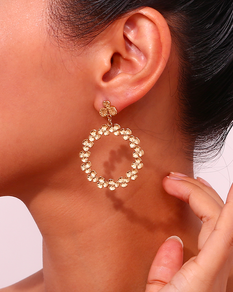 Pendientes Aro Flowers Acero
