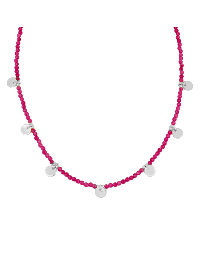 Chocker plaquitas calcedonia fucsia silver