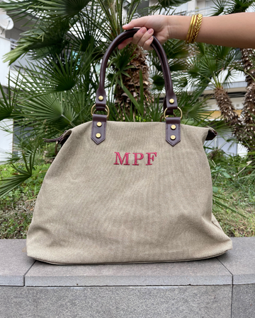 Personalized Federica Taupe Bag with MFP Embroidery