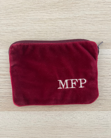 Maroon Velvet Case/Bag Bag personalized with MFP Initials