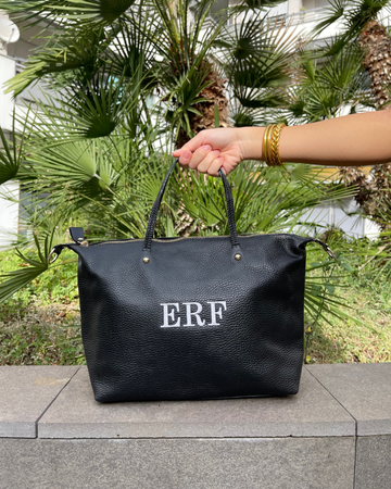 Personalized Black Catalina Bag with embroidered initials ERF