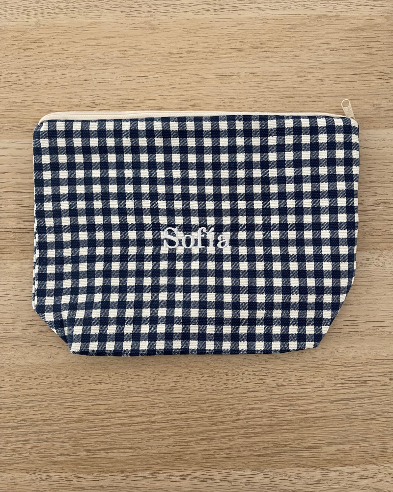 Navy Blue Vichy Toiletry Bag/Clutch Personalized with Sofia embroidery