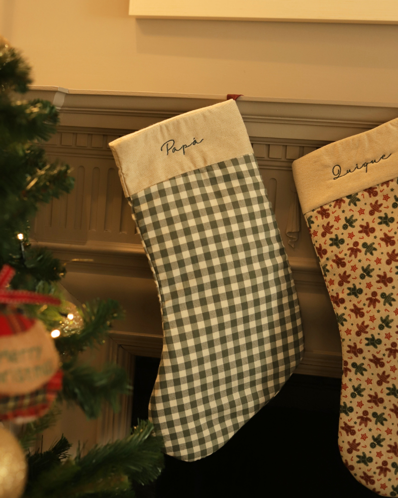 Calcetín de Navidad vichy verde