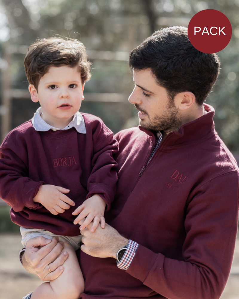 Pack Sudadera Zip personalizada adulto + sudadera cuello redondo niño