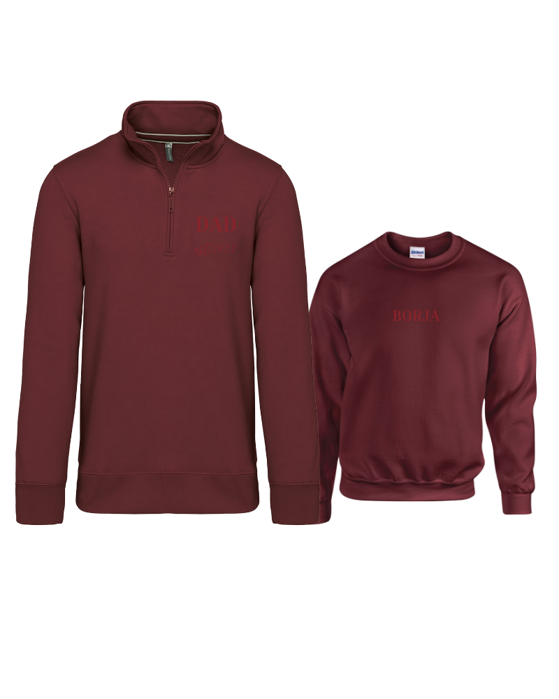 Pack Sudadera Zip personalizada adulto + sudadera cuello redondo niño