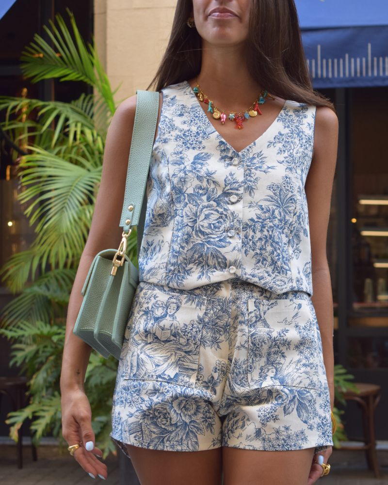 Chaleco Toile de Jouy Azul