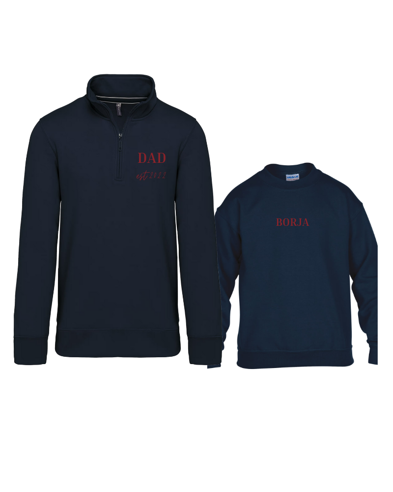 Pack Sudadera Zip personalizada adulto + sudadera cuello redondo niño
