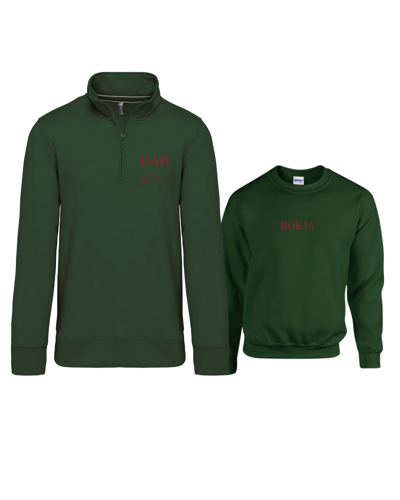 Pack Sudadera Zip personalizada adulto + sudadera cuello redondo niño