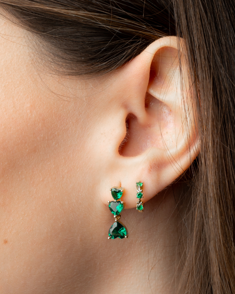 Green mini heart earrings