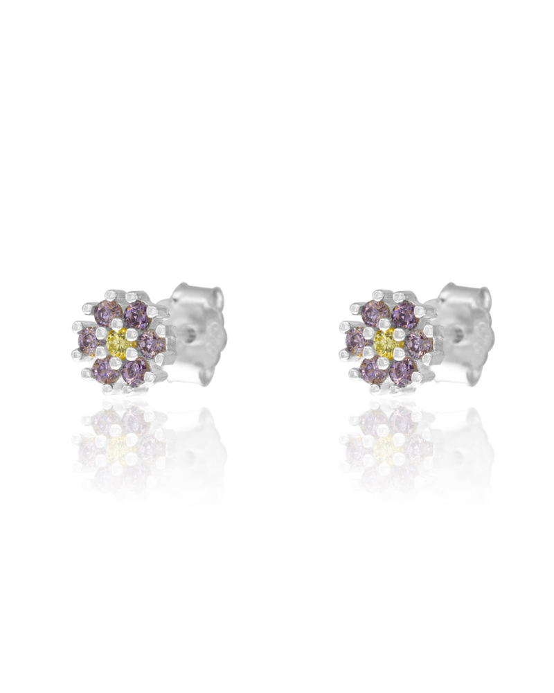 Pendientes Flor lila Silver