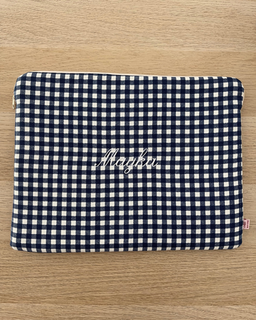 Personalized Navy Blue Vichy Computer Case with Mayka Embroidery