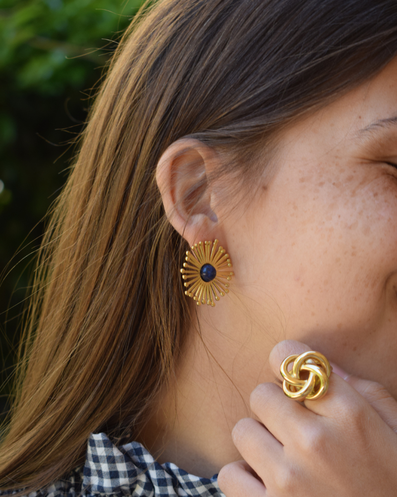 Pendientes Flor Lapislázuli acero