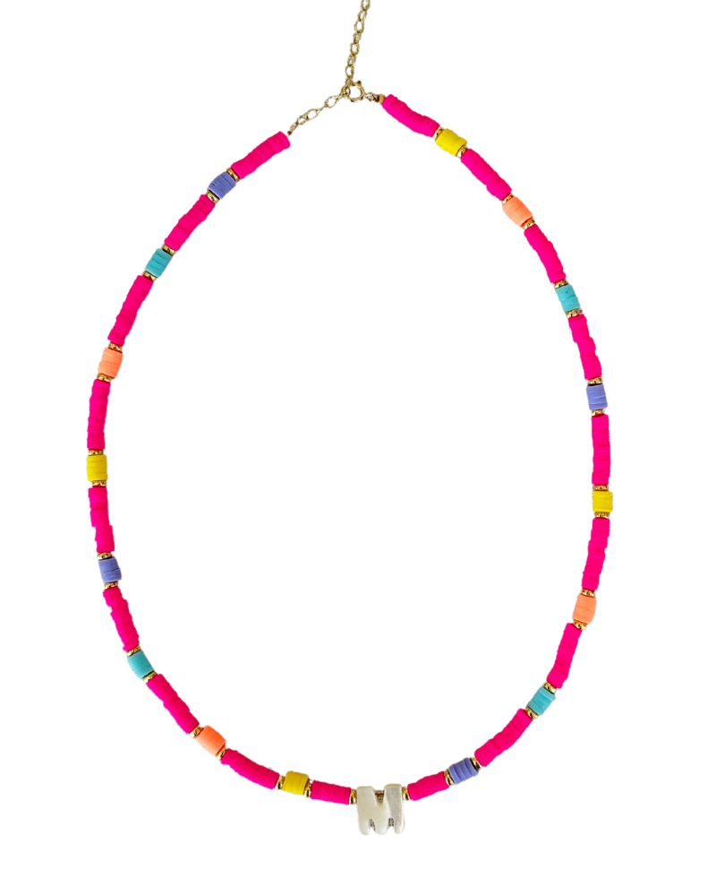 Initial Fuchsia Miyuki Mother-of-Pearl Necklace