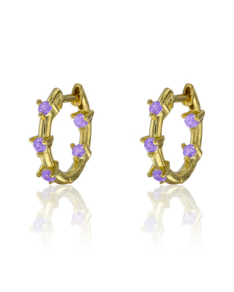 Pendientes mini aritos tres circonitas lavanda