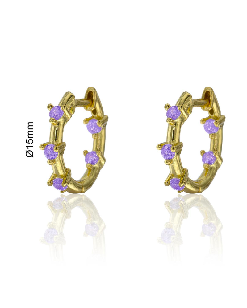 Mini hoop earrings with three lavender zircons