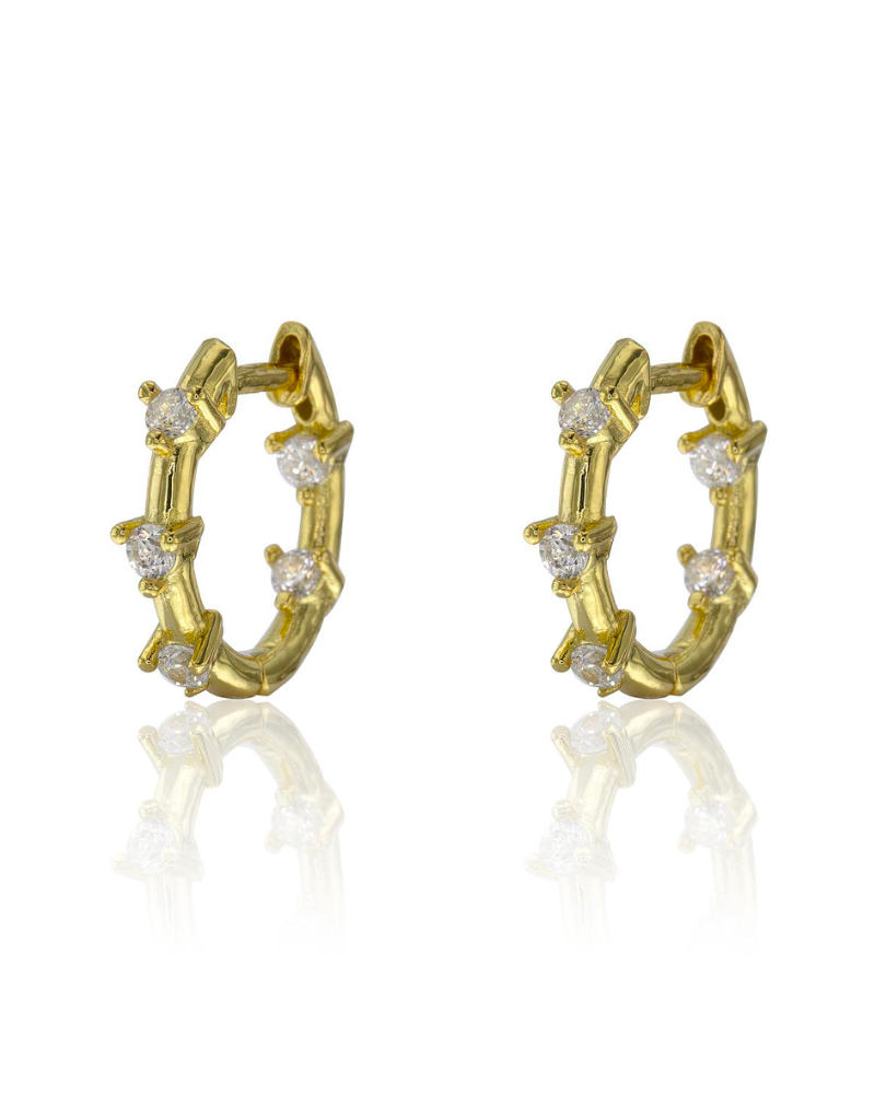 Pendientes mini aritos tres circonitas blanco