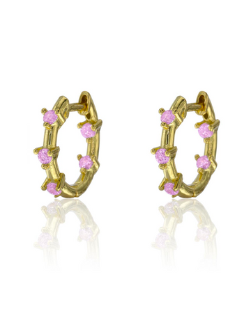 Mini hoop earrings with three pale pink zircons