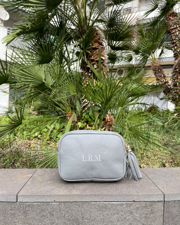 Personalized Gray Enriqueta Bag with embroidered initials L.R.M