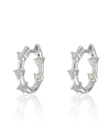 Mini hoop earrings with three white zircons Silver