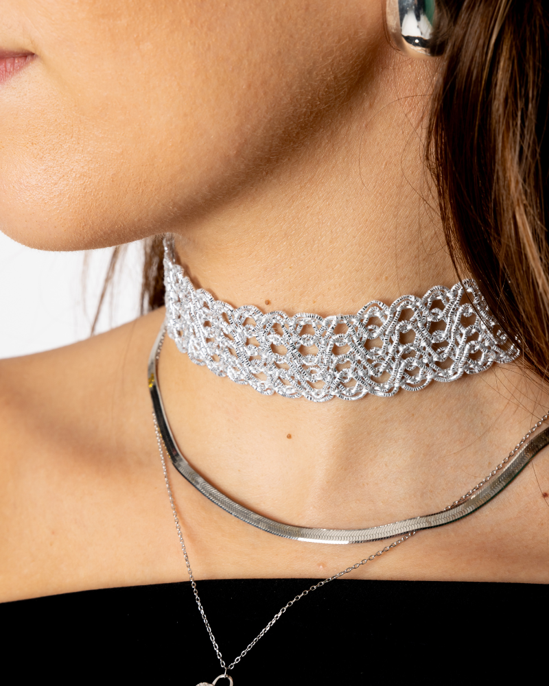 Choker Silver Crochet