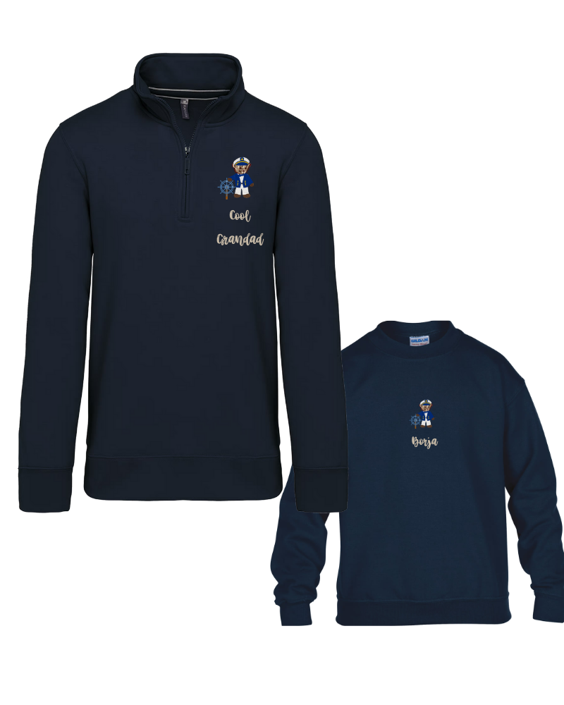 Pack Sudadera Zip personalizada adulto + sudadera cuello redondo niño Oso marinero