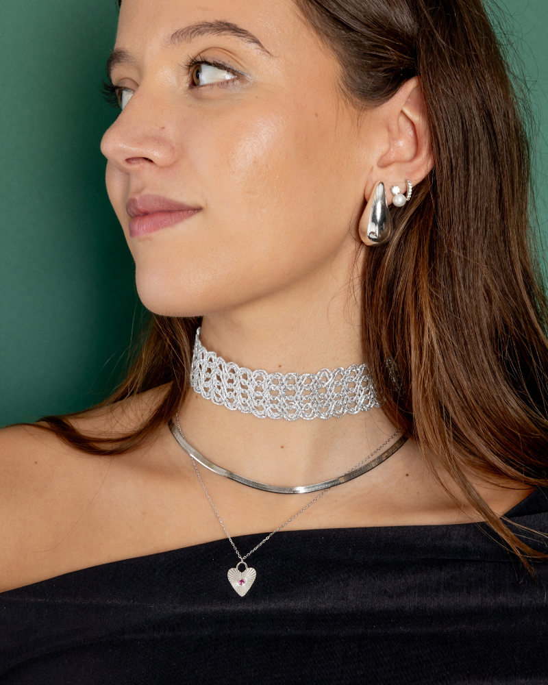 Choker Silver Crochet