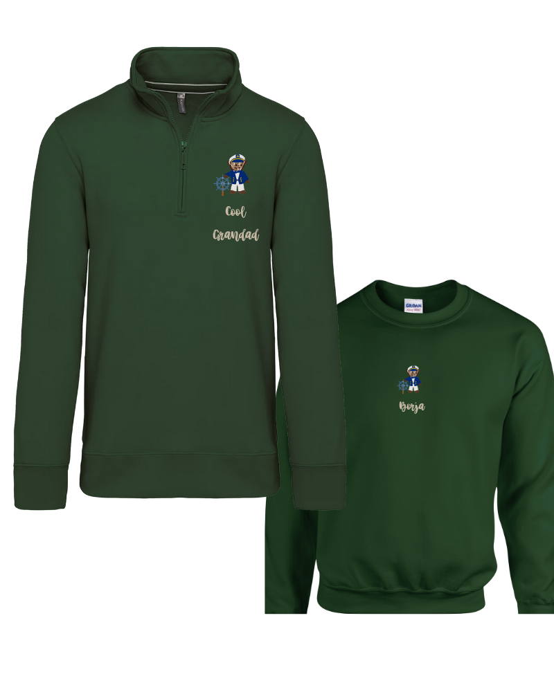 Pack Sudadera Zip personalizada adulto + sudadera cuello redondo niño Oso marinero