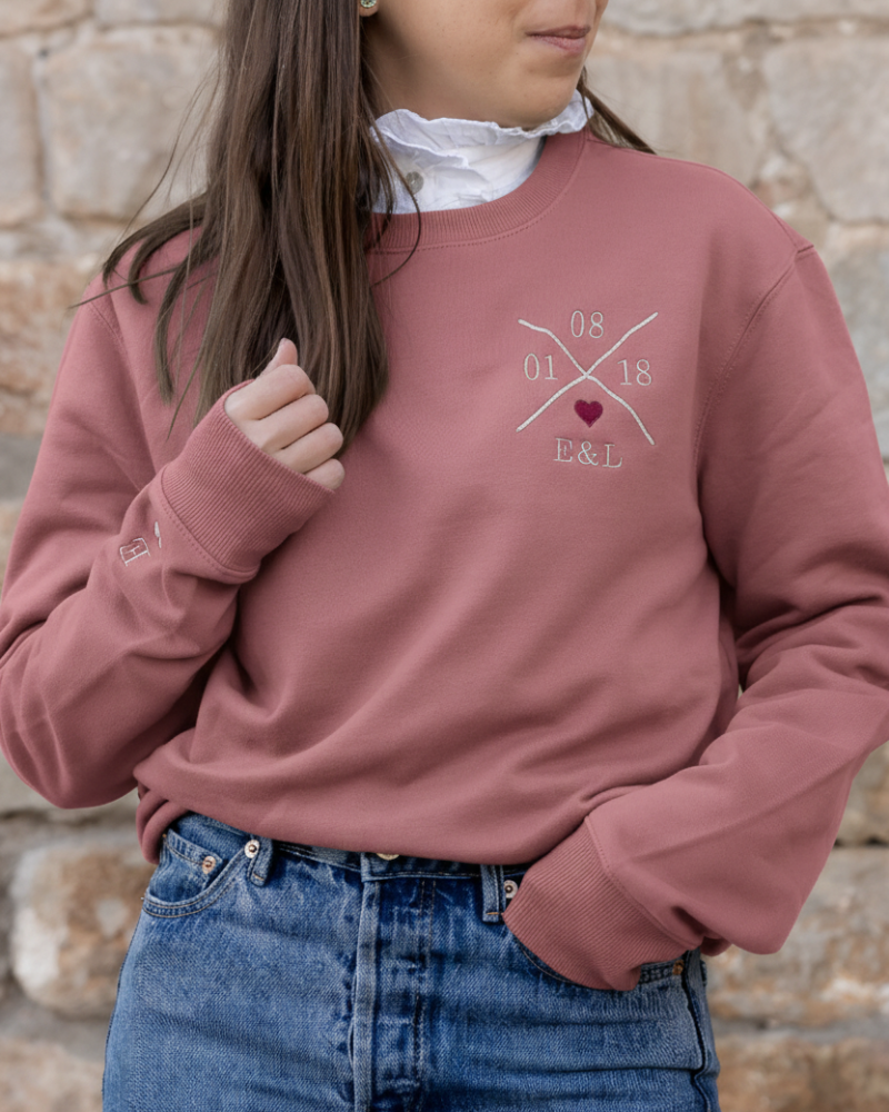 Sudadera Mujer personalizada X Corazón Rosa Empolvado