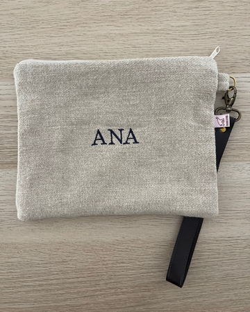 Personalized Beige Wool Clutch with ANA embroidery