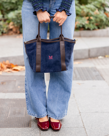 Mini Gisella Navy Suede Bag