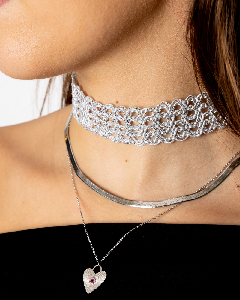 Collar Heart Pink Silver