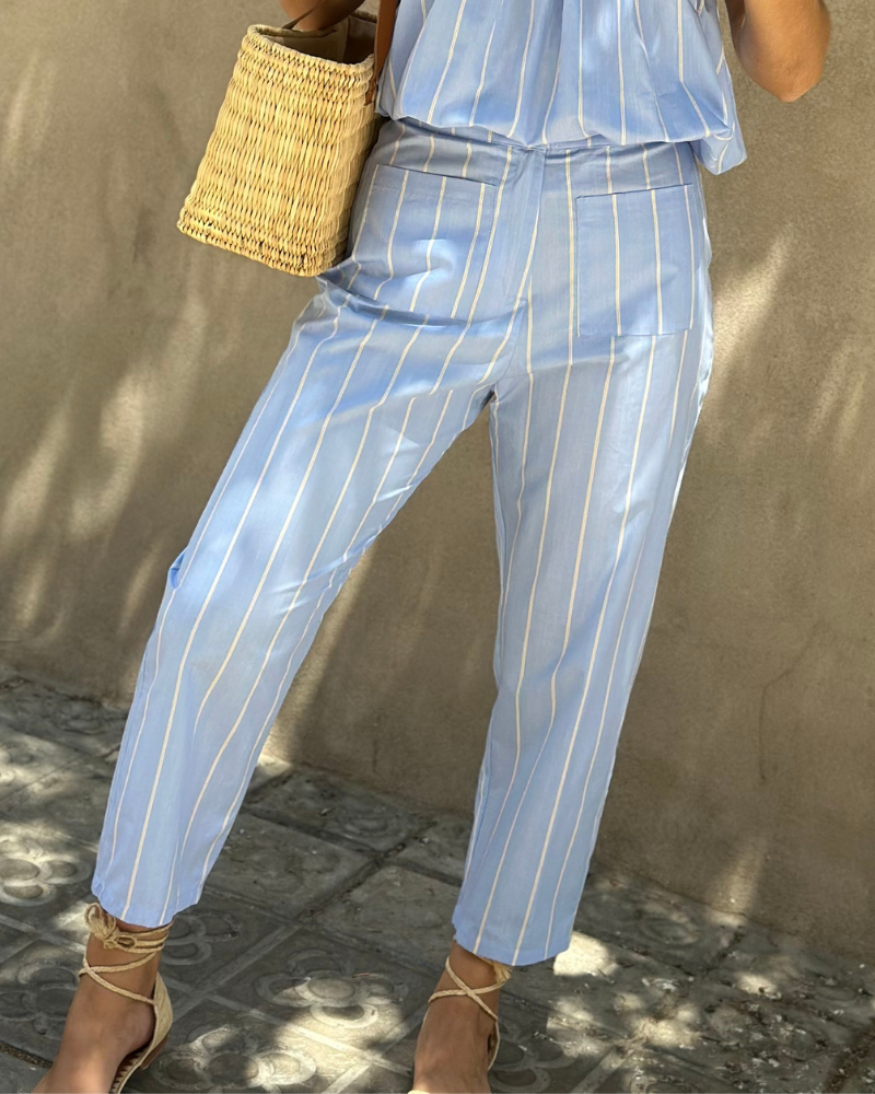 Blue trousers yellow stripe