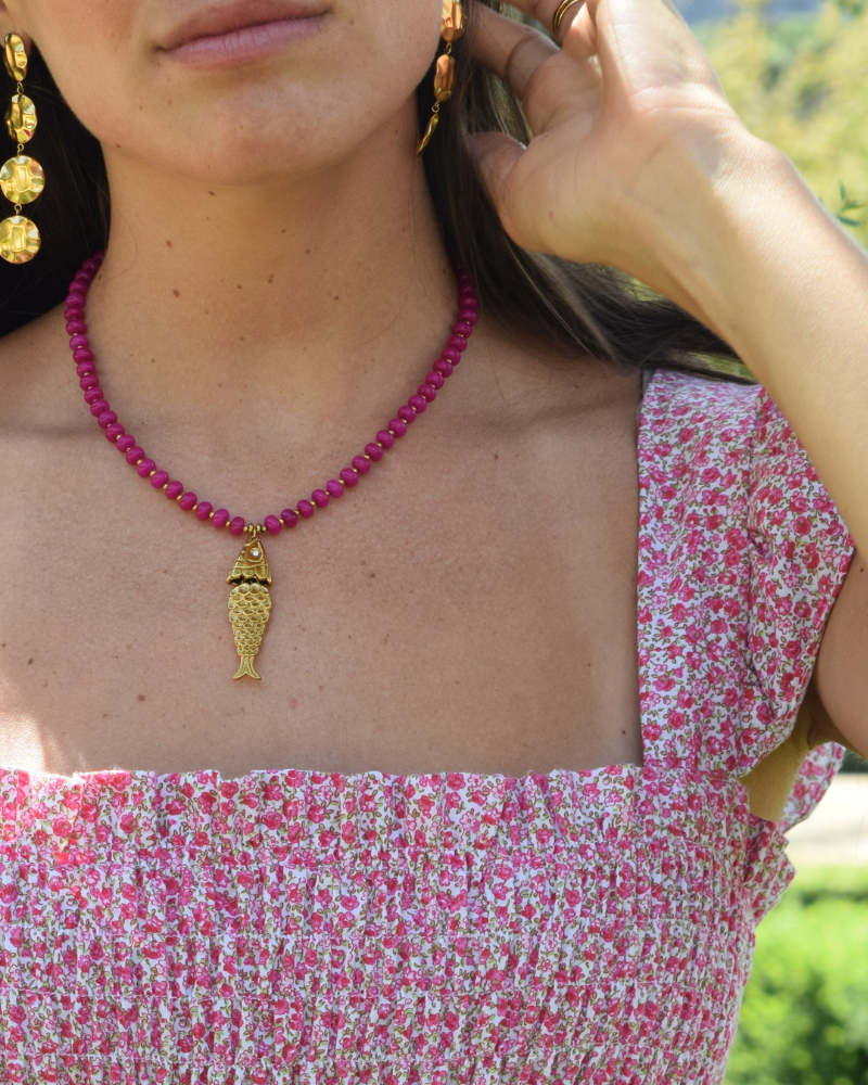 Collar Pez Jade Fucsia