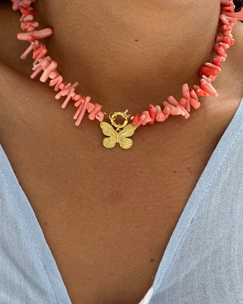 Collar Mariposa Coral