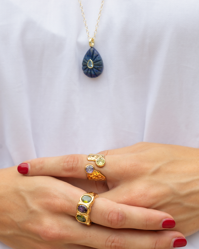 Martina Open Steel Ring with Two Stones