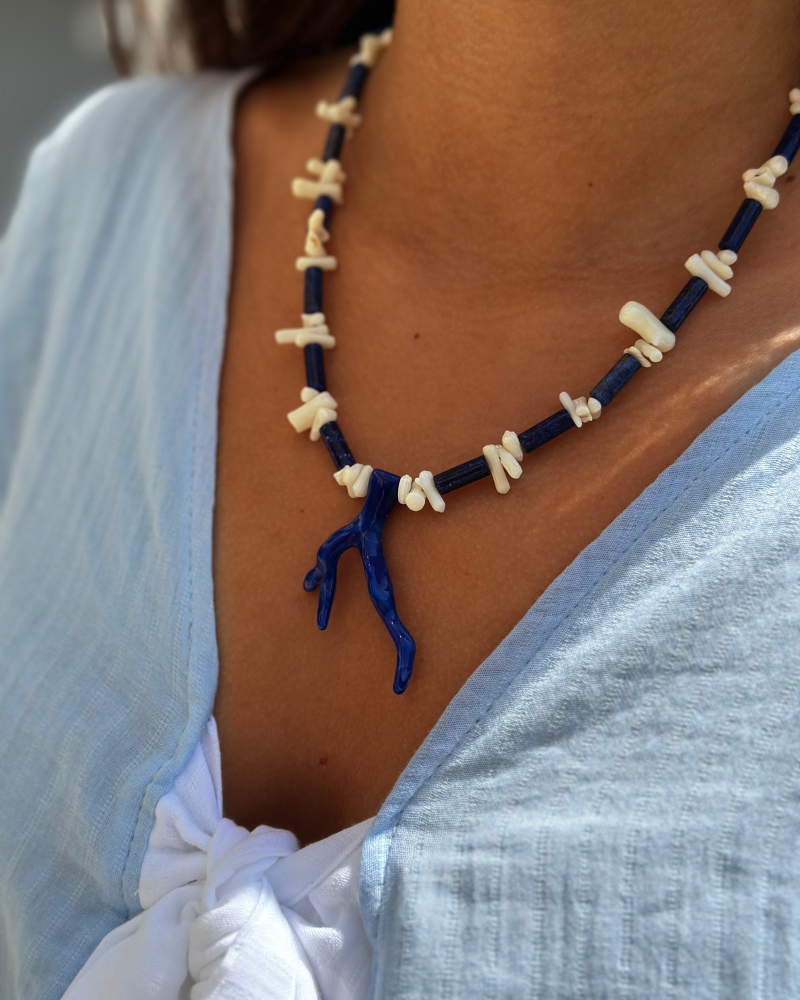 Coral blue combined necklace