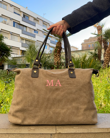 Bolso de loneta Marrón Personalizado con las iniciales MA