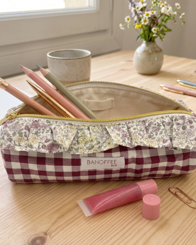 Personalized Lucca Pouch – Burgundy Windowpane Check