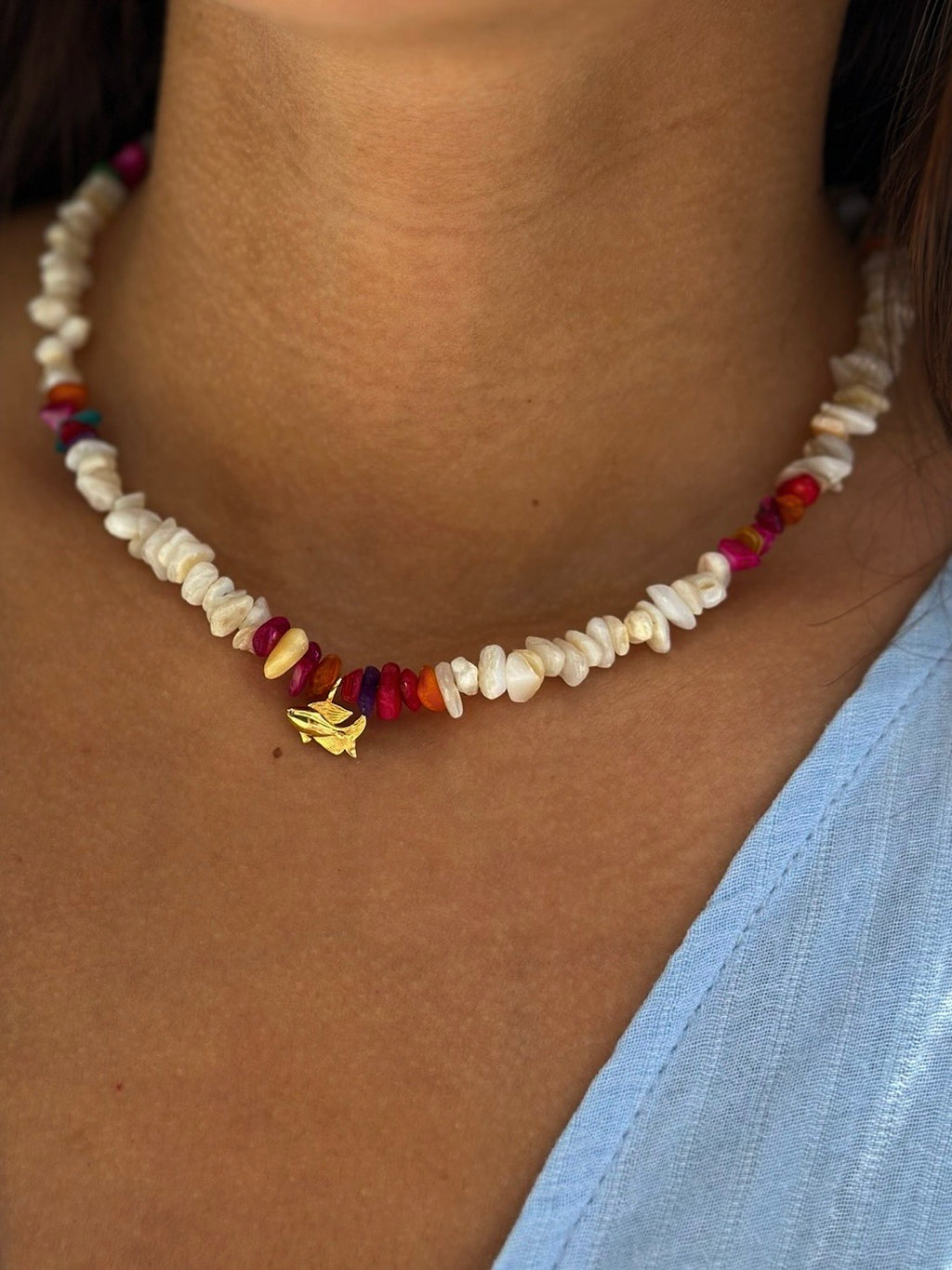 Coloured mini fish necklace
