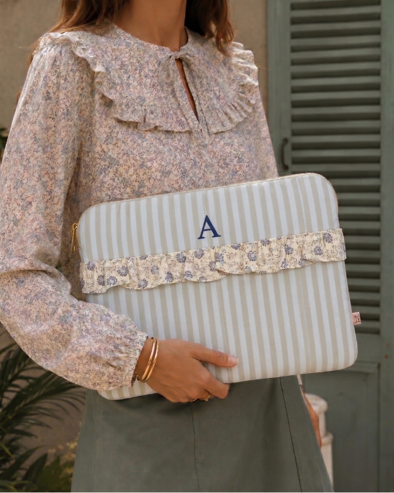 Personalized Rome Laptop Sleeve – Stripes & Floral Trim