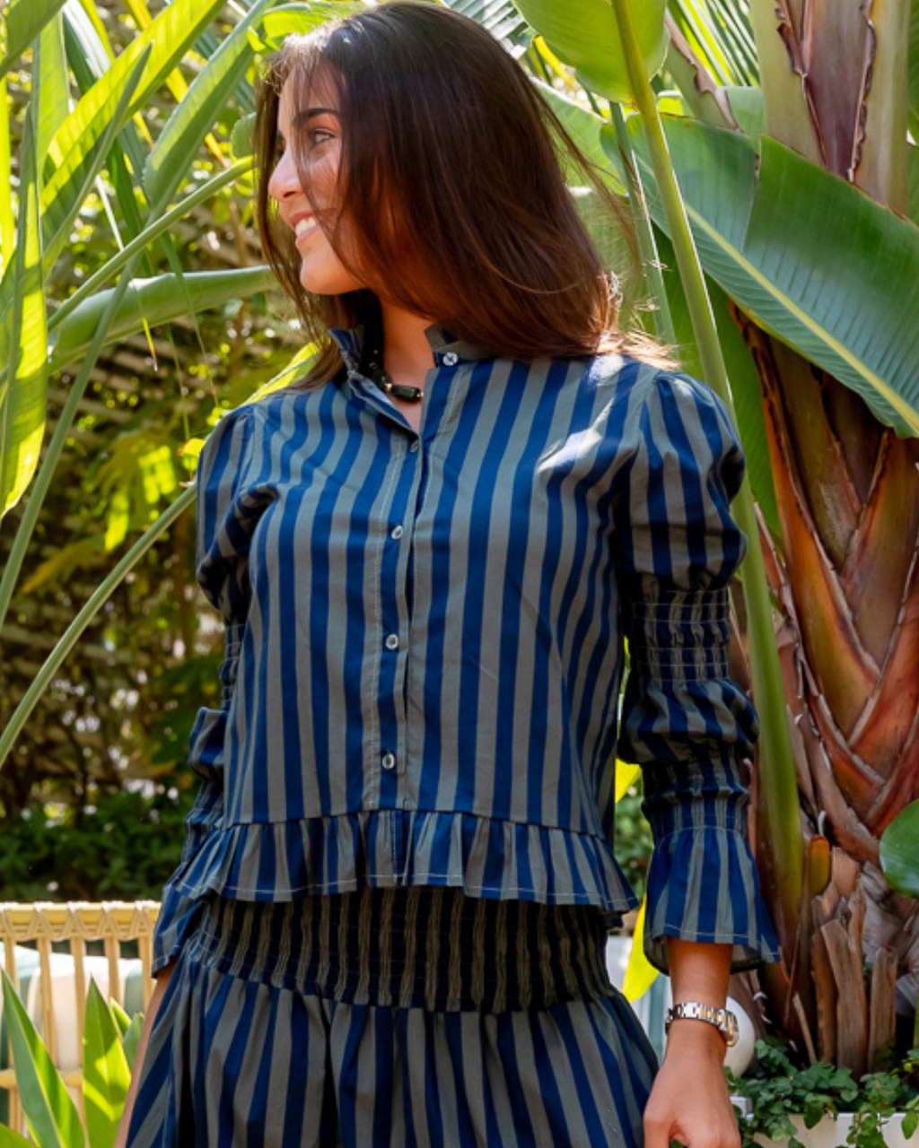 Toscana Shirt – Navy and Green Striped